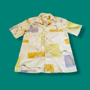 Holo Holo | Men's 70s VTG Pale Green Geo Floral Aloha Shirt (SIZE XL)